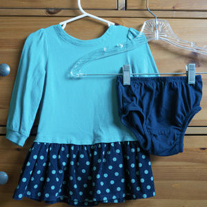 Baby Gap Green Navy Blue Polka Dots Dress 18M-24M